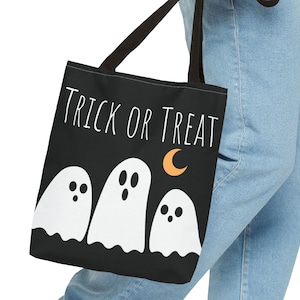 Trick or Treat Halloween Tote, Spooky Candy Bag for Kids, 13x13 or 16x16 Size