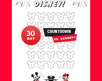 Disney Trip Countdown Printable – 30 Day Mickey Coloring Countdown for Kids and Adults, Disney Vacation Countdown, Instant Download