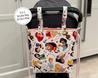 2 in 1 Disney Princess Stroller and Carry Bag! Detachable Stroller Organizer for Travel and Disney Park Days
