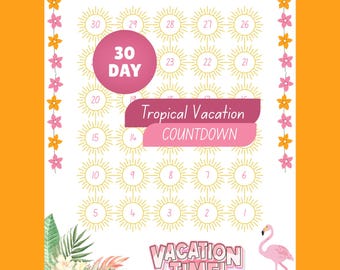 Tropical Vacation Countdown – 30 Day Coloring Page (Digital Download)