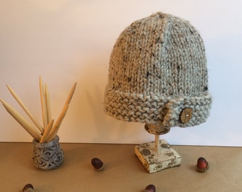 Multiple Colors, Ready To Ship! | Flat Brim Beanie Chunky Knit Hat with Button | Handmade