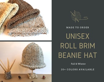 Many Colors! | Roll Brim Beanie Chunky Knit Hat | Handmade | Made to Order