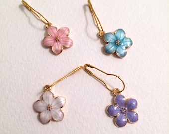 Spring Stitch Marker Sets! 4 Removeable Locking Stitch Markers for Knitting & Crochet -- Spring Colorful Enamel Goldtone