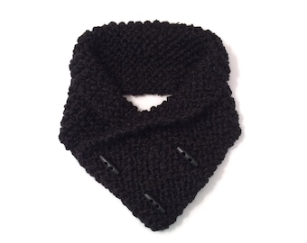 Black Soft Cowl Neck Warmer w/ Buttons | Handmade Knit | Ready to Ship