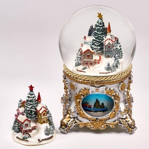 Vintage Musical Christmas Snow Globe: Winter Village Scene, Light-Up Holiday Decor