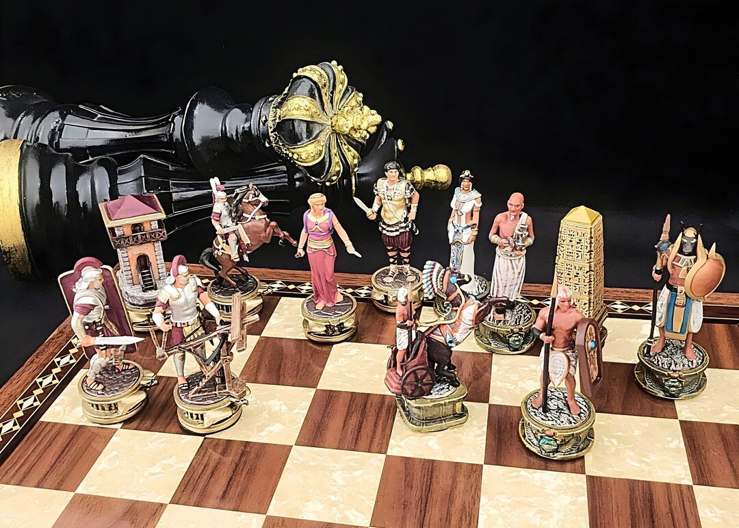 Personalized Egypt Vs Rome Chess Set, Cleopatra Caesar Figures, Hand ...