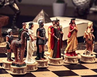 Personalisierte Sparta vs Troy Schachset, Achilles Hector Figuren, handbemaltes Namensschild