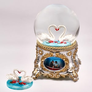 Antique Swan Snow Globe, Musical & Self-Blowing, Romantic Swans Figurine, Anniversary Gift, Wedding Keepsake, Elegant Home Decor