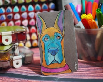 Original mixed media Great Dane, Vibrant Desktop Pop Art (Tarot Size)