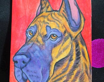 Original mixed media Great Dane, Vibrant Desktop Pop Art (Tarot Size)