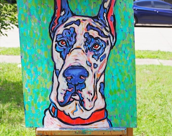 Original Great Dane Acrylic Painting on Canvas Panel 16”x20”