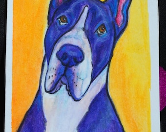 Original mixed media Great Dane, Vibrant Desktop Pop Art (Tarot Size)