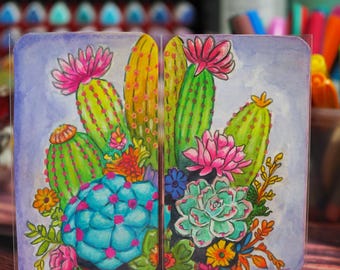 Original mixed media Succulents 2 card series, Vibrant Desktop Pop Art (Tarot Size)