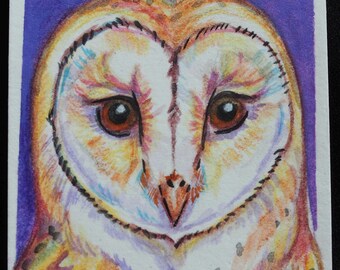 Original ACEO Painting – Bird Series - Barn Owl, Pop Art Miniature
