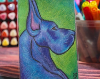 Original mixed media Great Dane, Vibrant Desktop Pop Art (Tarot Size)