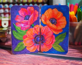 Original mixed media Flowers 2 card series, Vibrant Desktop Pop Art (Tarot Size)