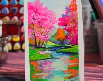 Original mixed media Landscape 3 card series, Vibrant Desktop Pop Art (Tarot Size)