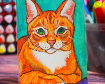 Original mixed media Orange Cat, Vibrant Desktop Pop Art (Tarot Size)