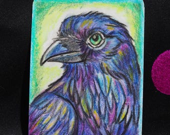 Original ACEO Painting – Bird Series - Crow, Pop Art Miniature