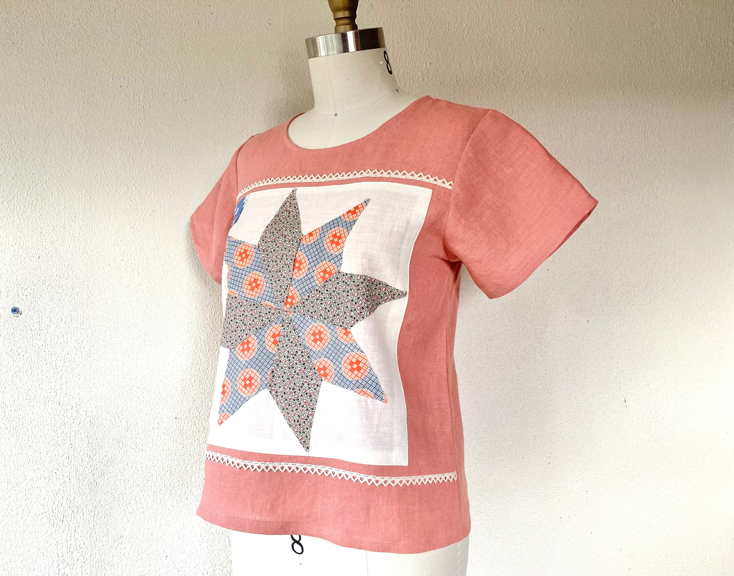Sz XS Patchwork Linen Tee - Etsy Canada