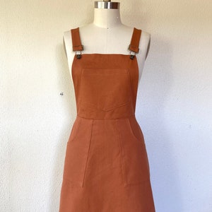 Nina Overall dress- terra cotta cotton twill