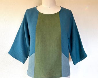 Lucy linen shirt- teal/ green