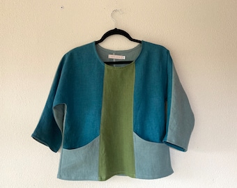 Lucy linen shirt- teal/ green