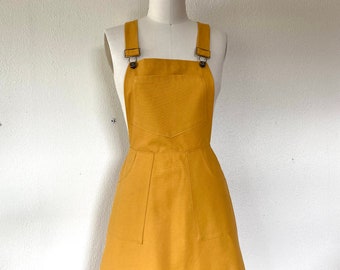 Cotton canvas Overall dress- yellow