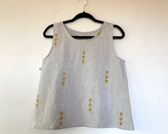 SALE Triangle print tank- natural linen blend