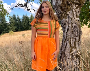 Aster dress in tangerine strip