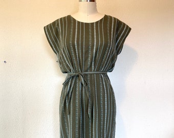 SALE Layla cotton gauze dress- olive green stripe