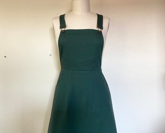 Green denim overall dress Clearance