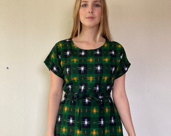 Lucinda cinch waist dress- green ikat