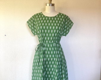 SALE April cotton voile dress- green wax print