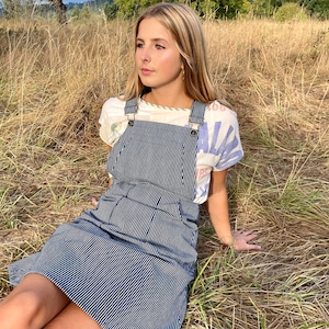 Nina Denim overall dress railroad stripe image 1