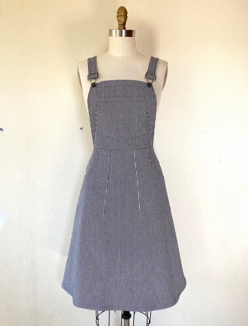 Nina Denim overall dress railroad stripe image 3