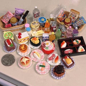 miniture japanese food mystery grab bag | 5 pieces for dollhouse | snacks, instant ramen, beverages