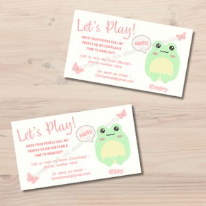 Cartões de contato editáveis para impressão | Cartões de visita para meninas do Playdate | Cartões de visita para crianças | Cartões de visita para Playdate | Etiquetas de presente para crianças