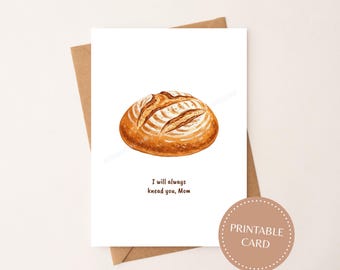 Carte de fête des mères, je vous pétrirai toujours, papeterie rustique minimaliste de pain au levain pour la maman de boulanger, salutation esthétique de ferme moderne