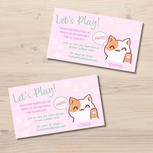 Bearbeitbare druckbare Kontaktkarten | Playdate Mädchen Visitenkarten | Kinder Visitenkarten | Playdate Visitenkarten | Kinder Geschenkanhänger