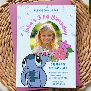 Cute Stitch Birthday Invitation Template With Photo Editable Printable Stitch Invite Digital Stich Party Invitation Kids Party Stitch Themed