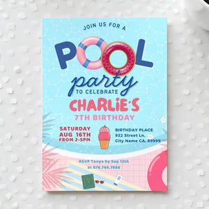 Pool Party Invitation Template Pastel Colors Editable Summer Birthday Invite for Kids or Teens Digital Download Printable Splash Party Evite