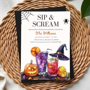 Halloween Invitation Template Halloween Cocktails Party Invite Witch Theme Invitation for Adults Costume Halloween Party Sip and Scream