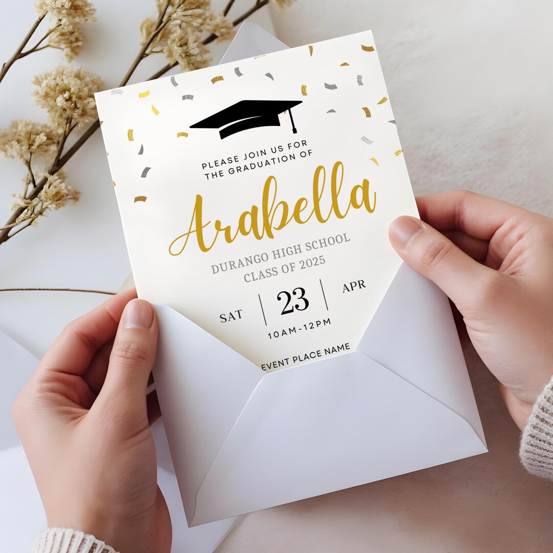 Editable Graduation Invitation Template: Gold Accents (digital Download ...