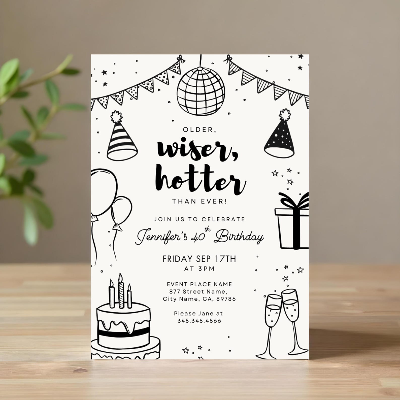 Funny Birthday Party Invitation Template: Older, Wiser, Hotter (digital ...
