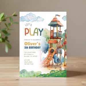 Editable Playground Birthday Invitation – Park Birthday Party Invite Template – Outdoor Play Party Digital Download Cute playground evite