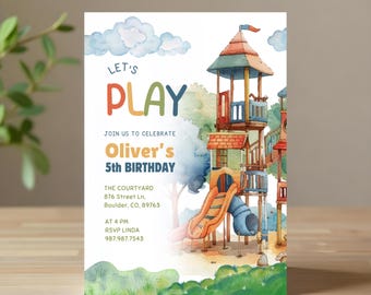 Editable Playground Birthday Invitation – Park Birthday Party Invite Template – Outdoor Play Party Digital Download Cute playground evite