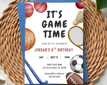 Sports Birthday Invitation Template: Printable, Editable (Digital)