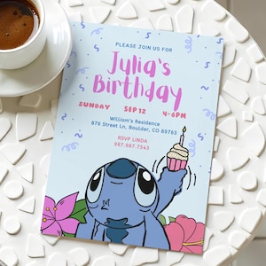 Cute Stitch Birthday Invitation Template With Photo Editable Printable Stitch Invite Digital Stich Party Invitation Kids Party Stitch Themed