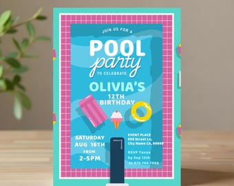 Editable Pool Party Invitation: Summer Birthday Splash (Digital Download, 5x7 in Card Template)